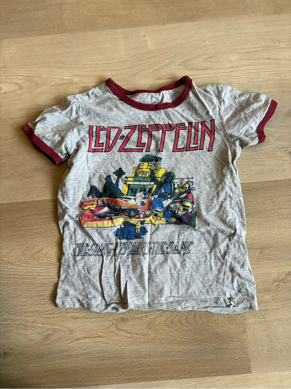 Led Zeppelin Graphic Ringer Tee - Gray with Red Trim